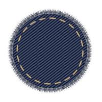 Circle denim patch with stich. Embroidery on jeans canvas. Tor shape lable or tag vector
