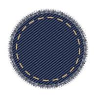 Circle denim patch with stich. Embroidery on jeans canvas. Tor shape lable or tag vector