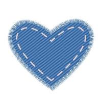 Light blue denim heart shape. Tor design for fabric. Realistic jeans texture patchwork for label or tag. vector