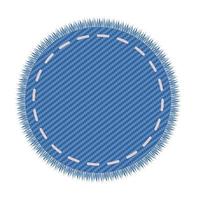 Light blue denim circle elemens. Realistic jeans torn texture. Patchwork label fabric material. vector