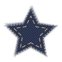 Jeans star shape isolated. Denim patch vector object for sale label. Blue tag patchwork.