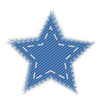 Star jeans patch. Textile fabic shape with realistic texture. Geometric element with stitch. Sale label isolated. vector