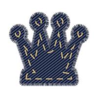 Dark blue denim crown embroidery element. Fabric canvas patchwork for sale tag vector