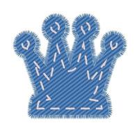 Light blue denim crown with pink stitch. Realistic patch tor design. Textile texure label isolated. vector