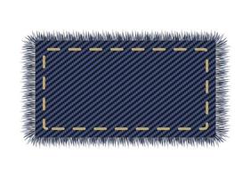 Denim square with stitch on a jeans canvas. Sale label element in vector. Destroyed and tor  patchwork shape in dark blue. vector