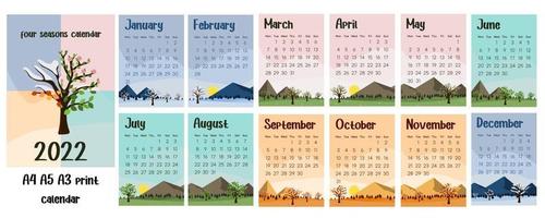 2022 calendar a3 a4 a5 for printing with season lanscape and mountains