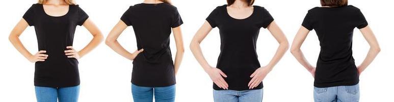 Two woman in black t-shirt cropped image front and rear view, t-shirt set, mockup tshirt blank photo