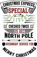 christmas express north pole special delivery mail. santa sack christmas design 2021 vector