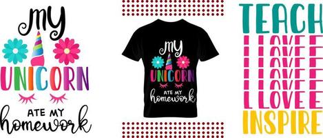 Teacher T shirt Design Bundle. Quote and sayings. My unicorn ate my homework, teach love inspire vector
