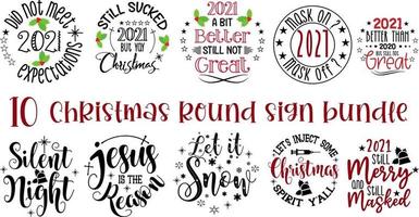 2021 Christmas Round sign bundle. merry christmas ornaments vector collection quotes and sayings print elements.