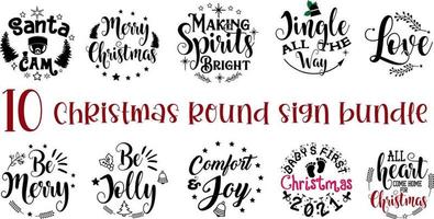 Christmas Round sign bundle. merry christmas ornaments vector collection quotes and sayings print elements.
