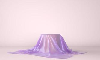 Empty podium covered with lilac cloth. 3d illustration photo