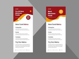 Mexican food menu roll up banner design template. special Mexican food restaurant flyer design template. cover, roll up banner, poster, print-ready vector