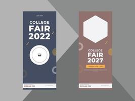 college fair roll up banner design template. college conference poster leaflet design. cover, roll up banner, poster, print-ready vector