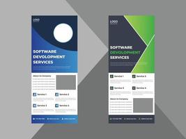 software development service roll up banner template. software agency poster leaflet design. cover, roll up banner, poster, print-ready vector