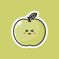 Cute fruit cartoon character with happy smiling expression. Flat vector design perfect for promotional endorsement icons, mascots or stickers. Green apple fruit face illustration.