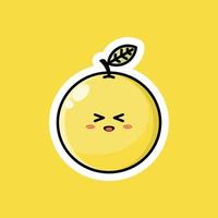 lindo personaje de dibujos animados de frutas con feliz expresión sonriente. diseño vectorial plano perfecto para iconos de promoción promocional, mascotas o pegatinas. Ilustración de cara de fruta cítrica amarilla. vector