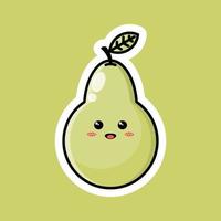 Cute fruit cartoon character with happy smiling expression. Flat vector design perfect for promotional endorsement icons, mascots or stickers. Green pear fruit face illustration.