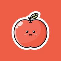 Cute fruit cartoon character with happy smiling expression. Flat vector design perfect for promotional endorsement icons, mascots or stickers. Red apple fruit face illustration.