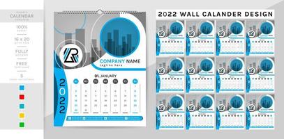 Calendario de pared y plantilla de diario del planificador para el año 2022. Este elegante y creativo calendario es imprescindible para su hogar y oficina. Colorwork de 2 temas, negro y otros. la semana de 12 páginas comienza el domingo. vector