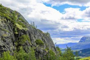 paisaje noruego con árboles abetos montañas y rocas. naturaleza noruega. foto