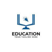 Online Education Class Logo Design With Books, Monitors, Computers Icon Vector