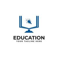 Online Education Class Logo Design With Books, Monitors, Computers Icon Vector