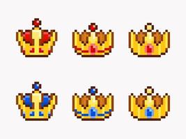 Crown collection in pixel art style vector