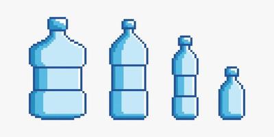 Botellas de plástico en estilo pixel art. vector