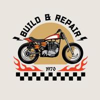 garaje, vendimia, motocicleta, logotipo, insignia, ilustración, vector