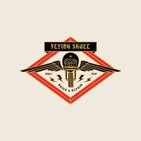 Flying Skull Garage Motorcycle Logo Badge Illustration Vector