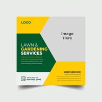 Lawn Gardening Services Social Media Post Design Template vector