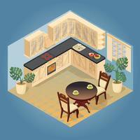 Interior of Kitchen. Isometric Retro Furniture Set. vector