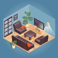 Interior of Room for Rest. Isometric Furniture Set. vector