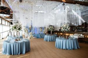 The presidium of the newlyweds in the banquet hall of the restaurant photo