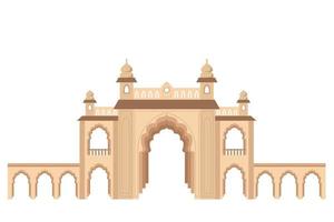 Entrada al palacio indio, ilustración plana en colores beige y marrón, aislado sobre fondo blanco.
