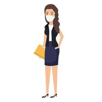 business woman using face mask with folder vector