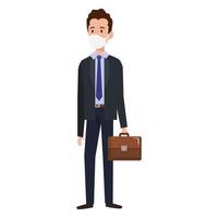 businessman using face mask with suitcase vector