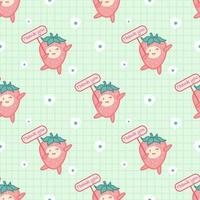 Cute strawberry cartoon seamless pattern vector  Background design for kids, decorating, wallpaper, wrapping paper, fabric, backdrop