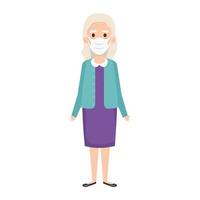 old woman using face mask isolated icon vector