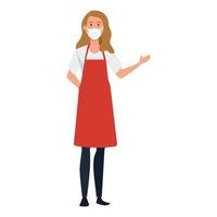 seller woman with apron using face mask vector