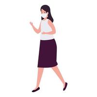 woman walking using face mask isolated icon vector