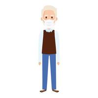 old man using face mask isolated icon vector