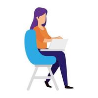 woman sitting in chair with laptop isolated icon vector