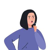woman with cough sick of covid 19 vector