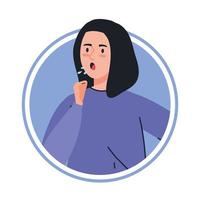 woman with cough sick of covid 19 in frame circular vector