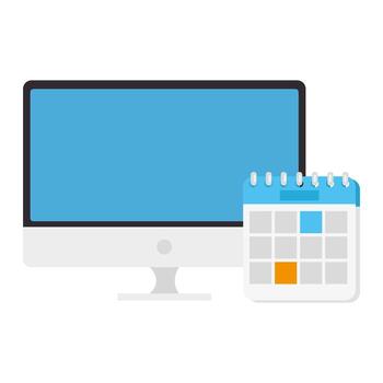 Escritorio de la computadora con recordatorio de calendario icono aislado vector