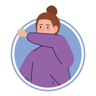woman with cough sick of covid 19 in frame circular