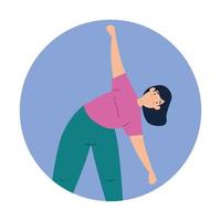 young woman performing stretching in frame circular vector