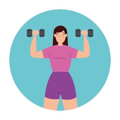 woman lifting weights in frame circular isolated icon